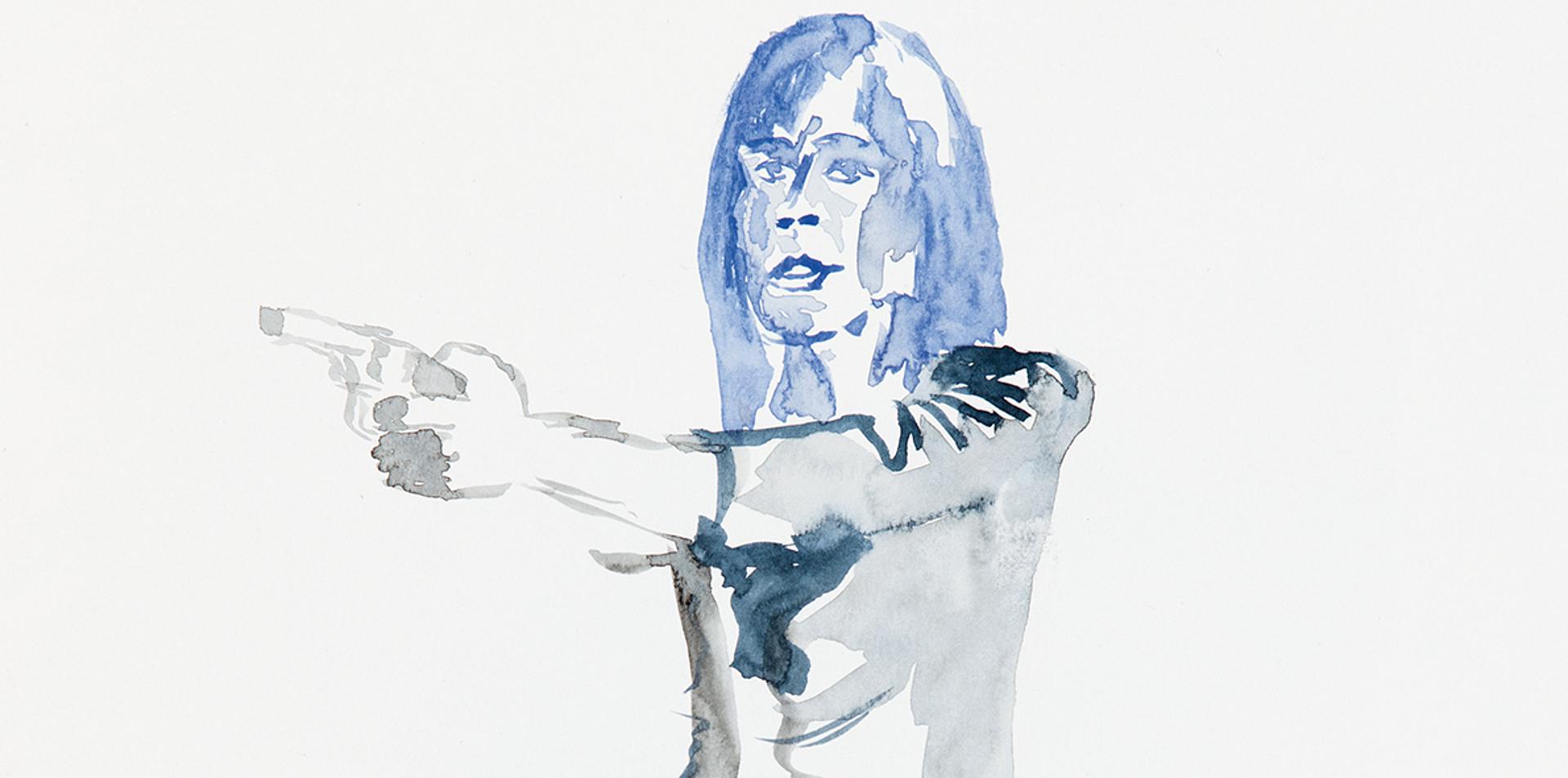 Erwin Wurm "blue head grey gun", 2017 Aquarell, Graphitstift, Papier (Ausschnitt)