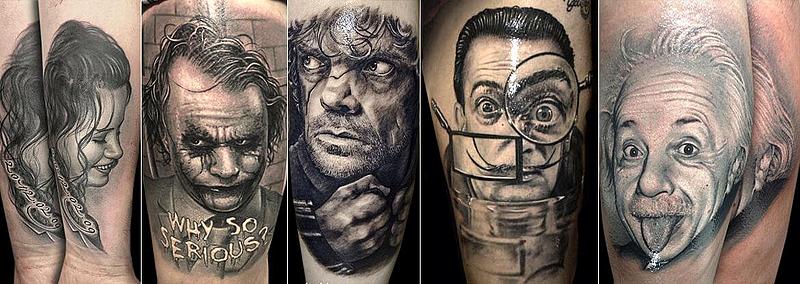 Portrait Tattoo Joker, Dali, Einstein