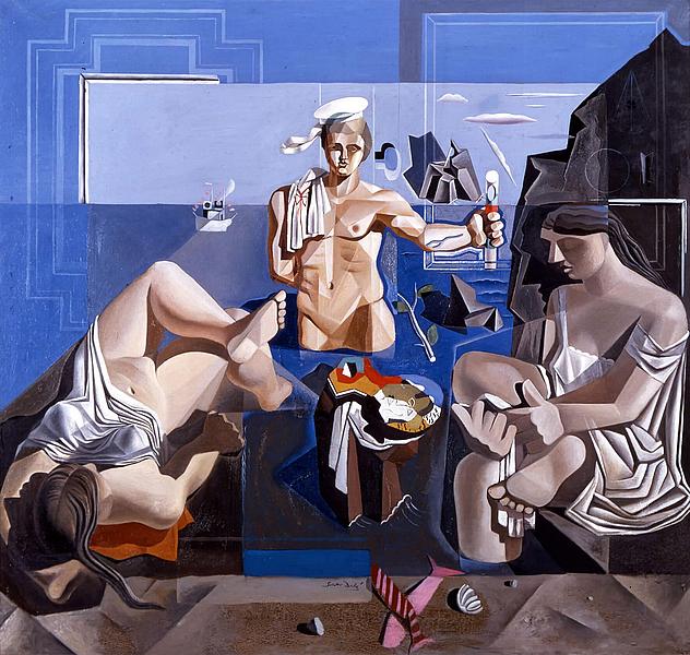 Werk von Salvador Dalí namens "Neokubistische Akademie", Komposition mit drei Figuren