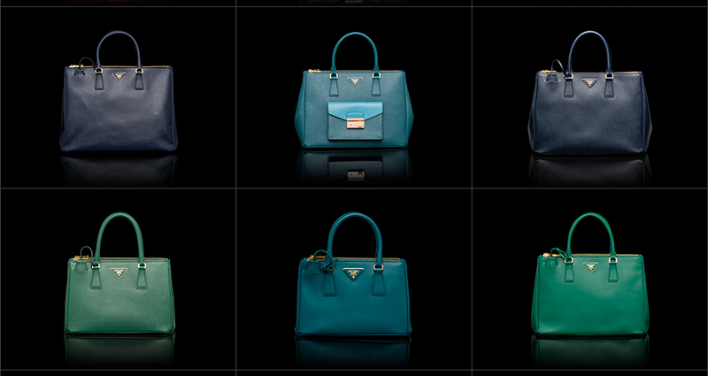 Sechs Prada Taschen in Grüntönen