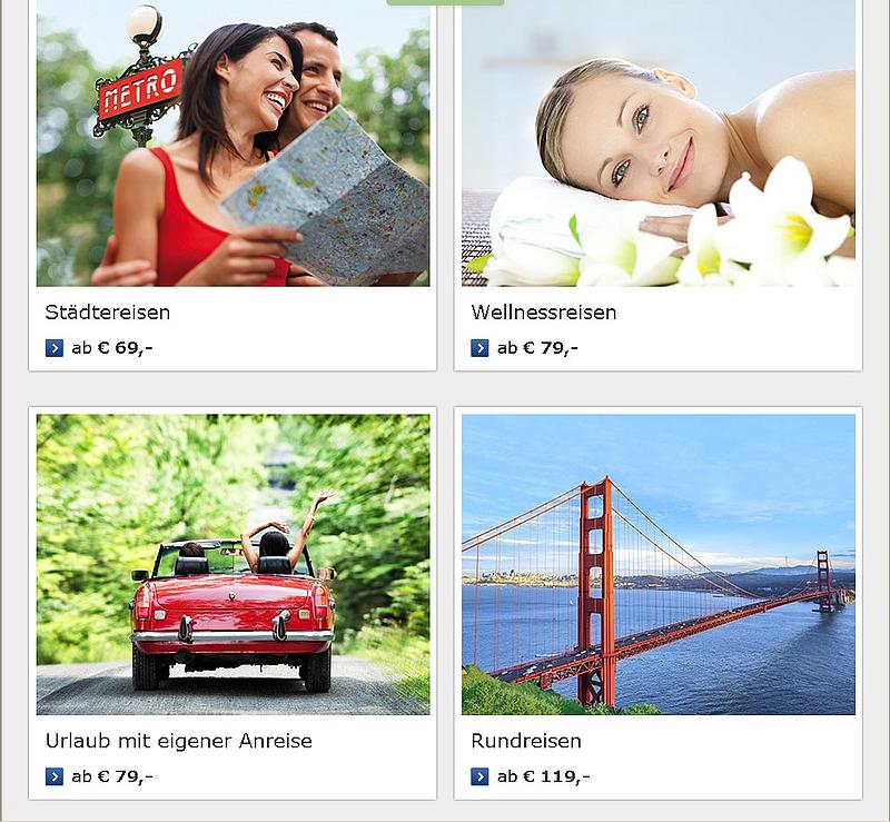 Screenshot Startseite Tchibo Reisen