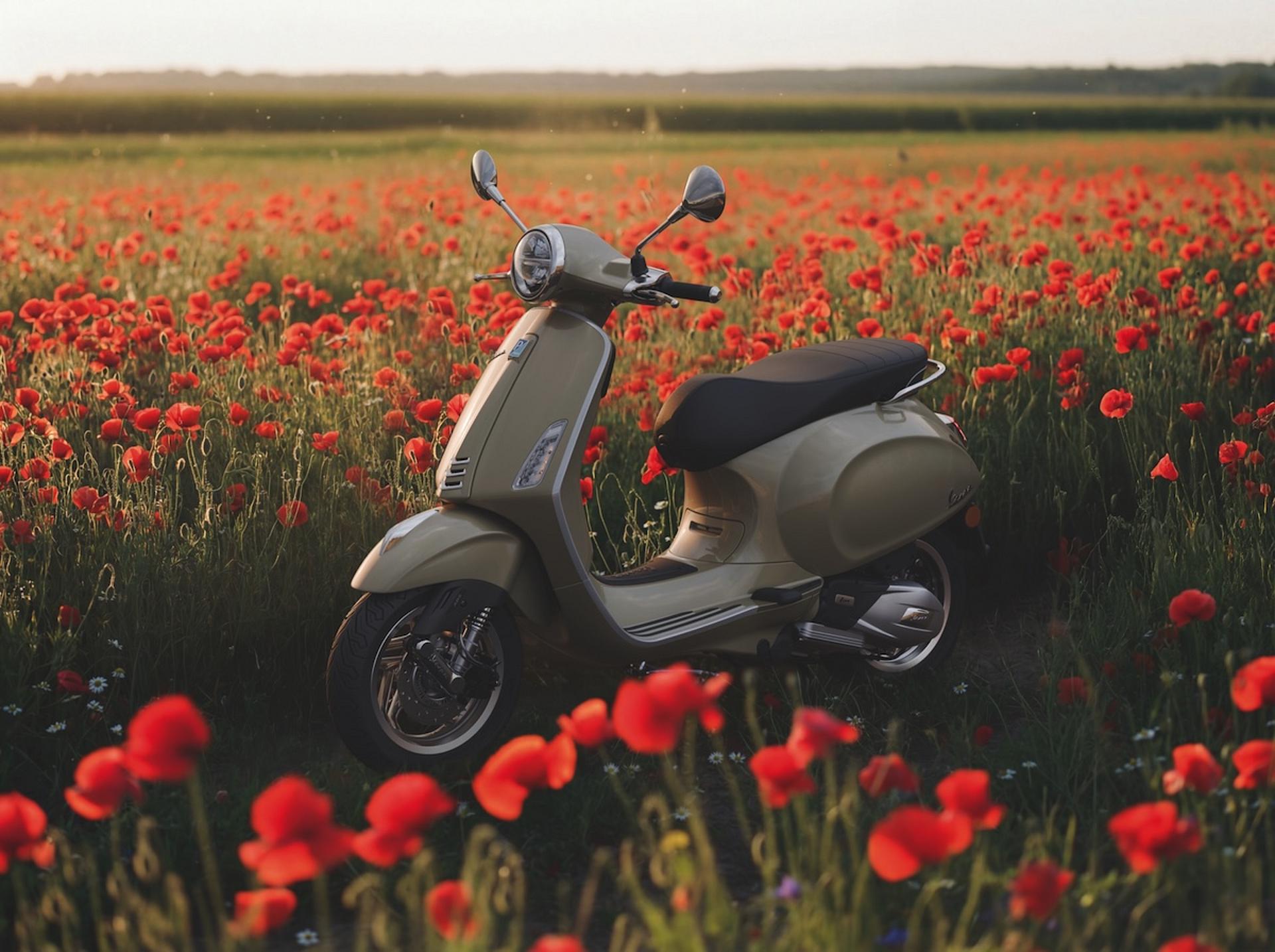 Vespa Primavera im Blumenfeld