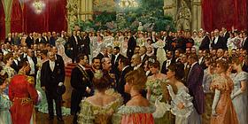 Bild von Wilhelm Gause vom Ball der Stadt Wien in 1900, gemalt 1904. Im Bild zu sehen die damalige Stadt-Elite u.a. der damalige Bürgermeister Karl Lueger. 