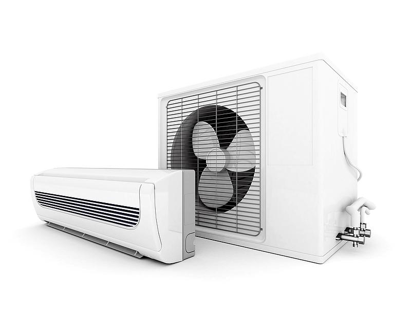 Zwei Klimageräte. Eines mit intergiertem Ventilator.