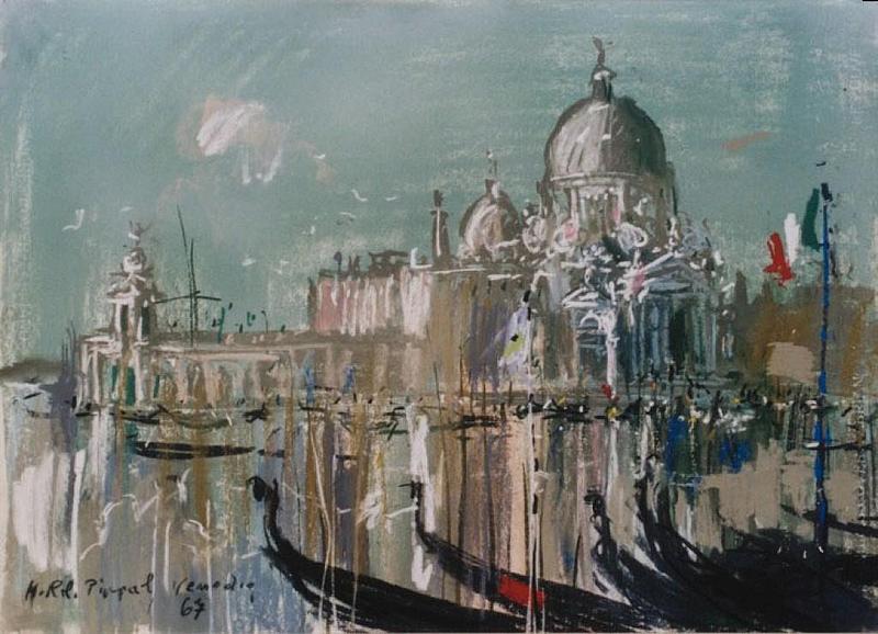 Die Kirche  Santa Maria della Salute in Venedig am Canal Grande mit Gondeln