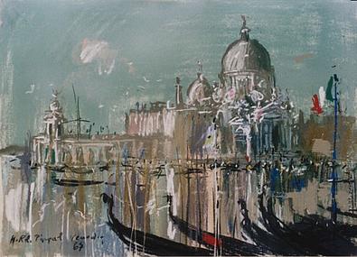 Die Kirche Santa Maria della Salute in Venedig am Canal Grande mit Gondeln