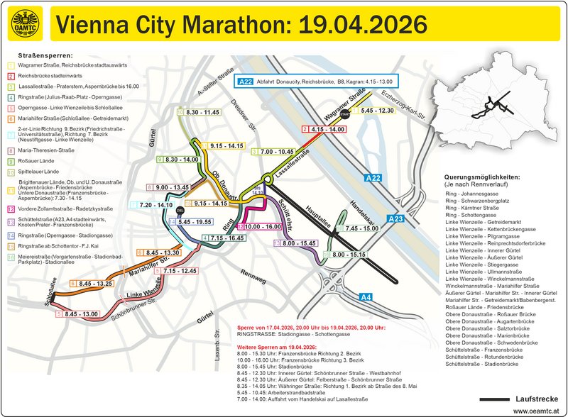 Überblick über die gesperrten Straßen am Marathonsonntag. 