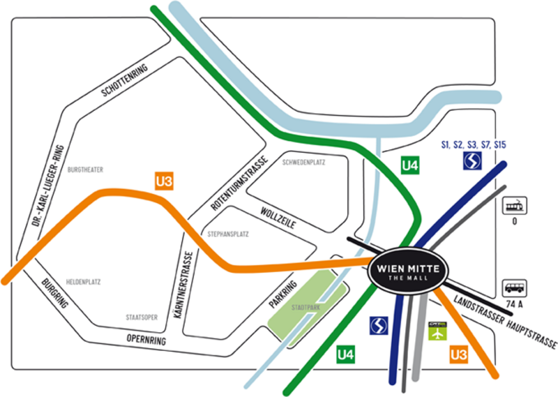 Anfahrtsplan zu Wien Mitte The Mall