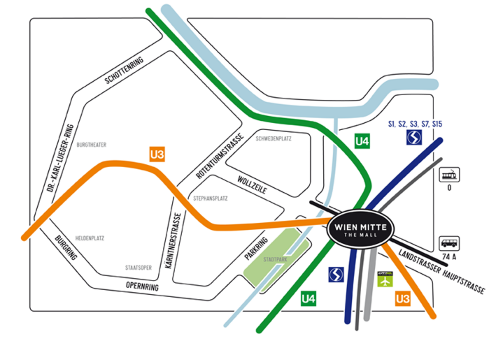 Anfahrtsplan zu Wien Mitte The Mall