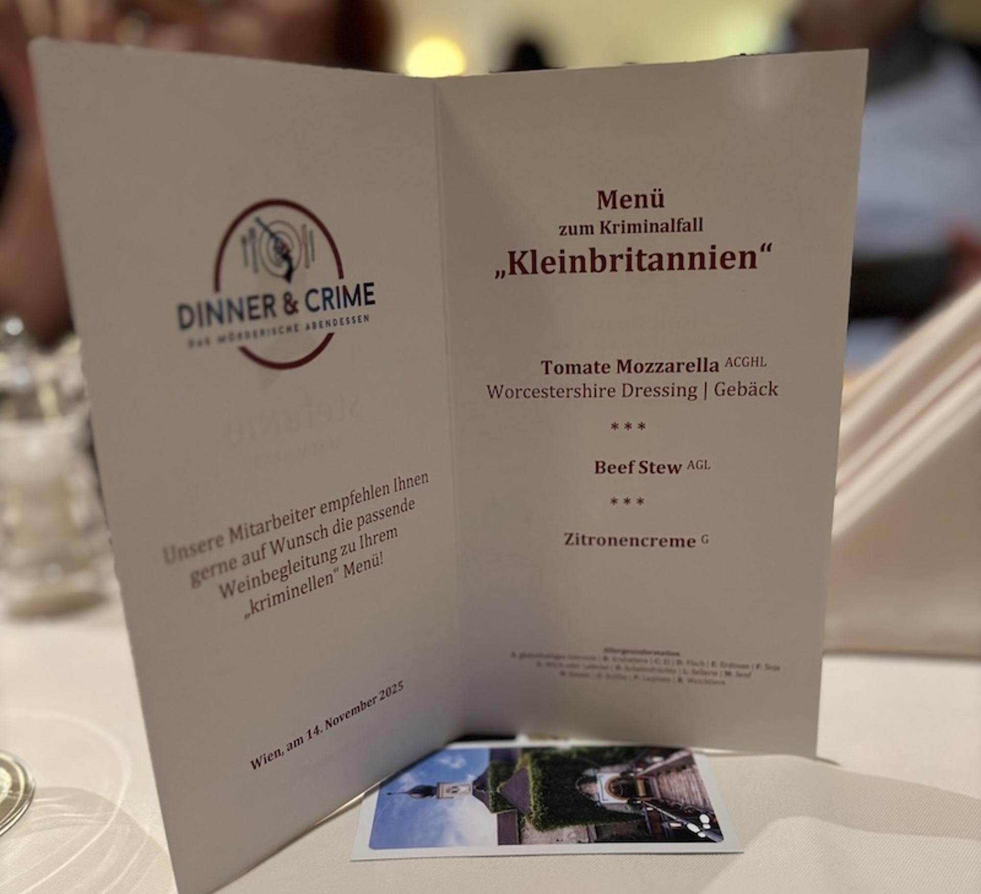 Menükarte Krimidinner "Kleinbritannien"