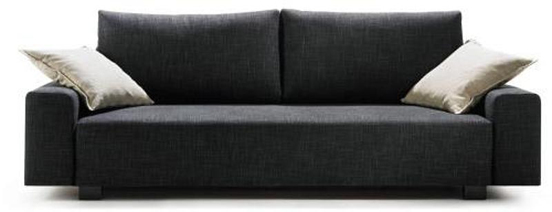 schwarzes Schlafsofa mit beigen Kissen