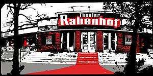 Frontansicht des Rabenhof Theaters Wien in den Farben Rot, Schwarz und Weiß