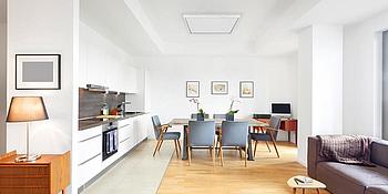 Wohnzimmer mit Infrarotheizung an der Decke