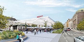 Rendering der neuen Halle beim Naschmarkt in Wien