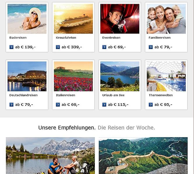 Reisethemen auf dem Urlaubsportal bei Tchibo
