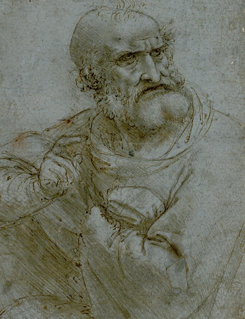Apostelzeichnung von Leonardo da Vinci mit brauner Feder gezeichnet.