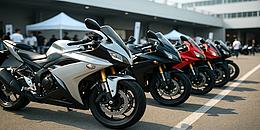 motorräder in einer Reihe bei einer Messe