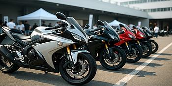 motorräder in einer Reihe bei einer Messe