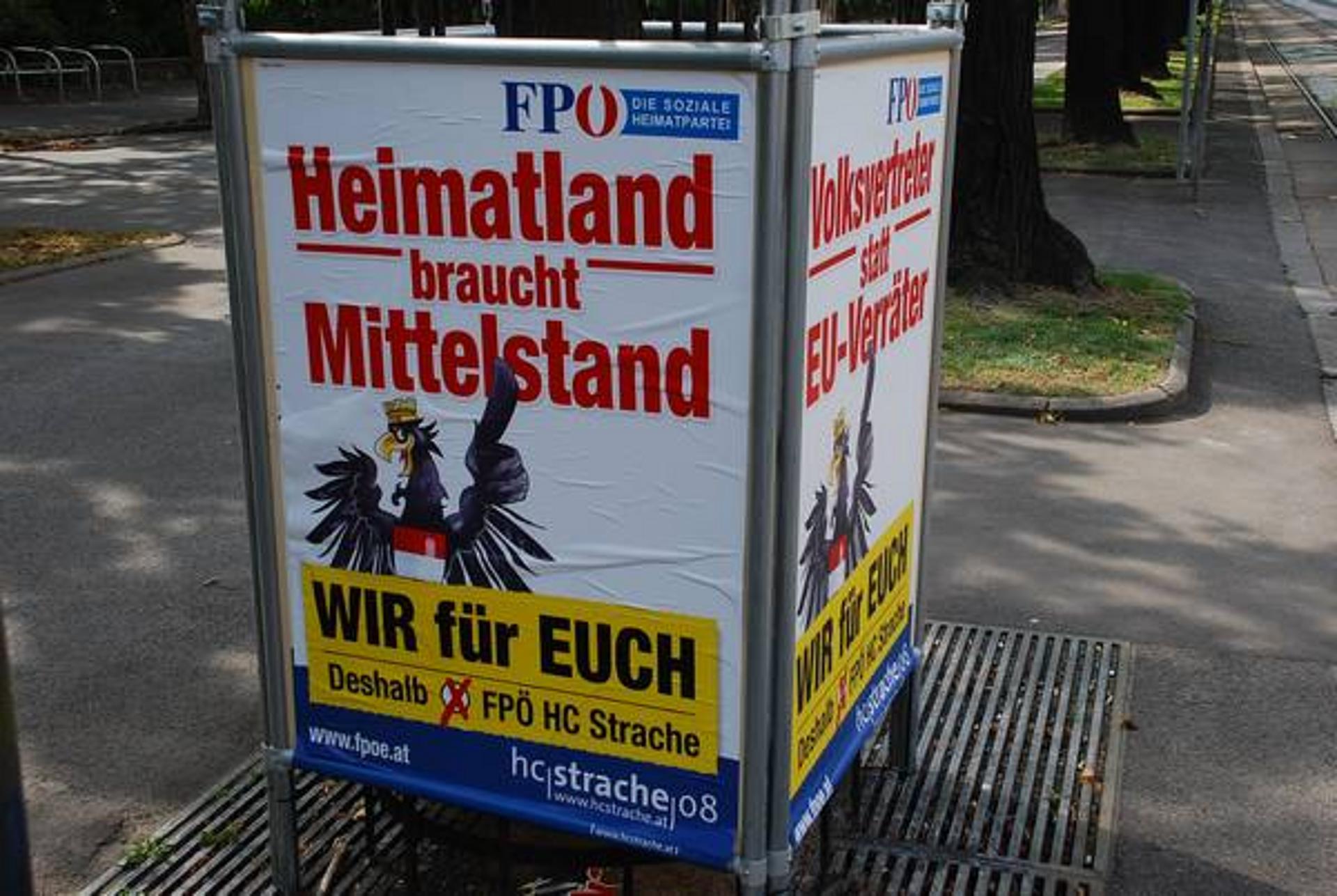 FPÖ Plakat NRW 2008 Österreich mit Slogan: Heimatland braucht Mittelstand