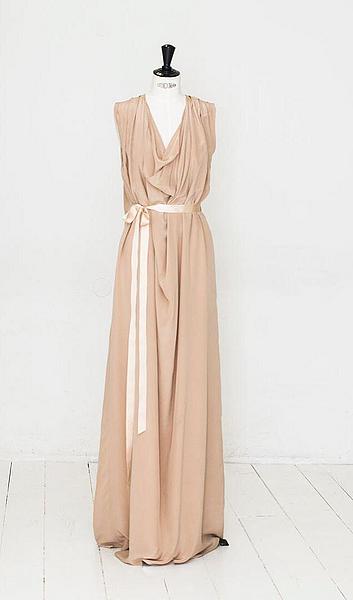 Abendkleid in creme mit Schleife und Wasserfallkragen von Elfenkleid