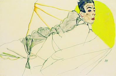 Gemälde von Egon Schiele mit dem Titel Liegender Knabe im Leopold Museum