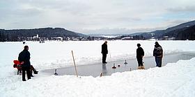 Eisstöcke auf der Eisstockbahn.