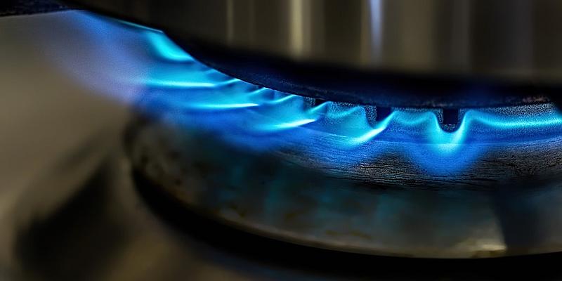 Gas, Gasherd, blaue Flamme, Kochtopf