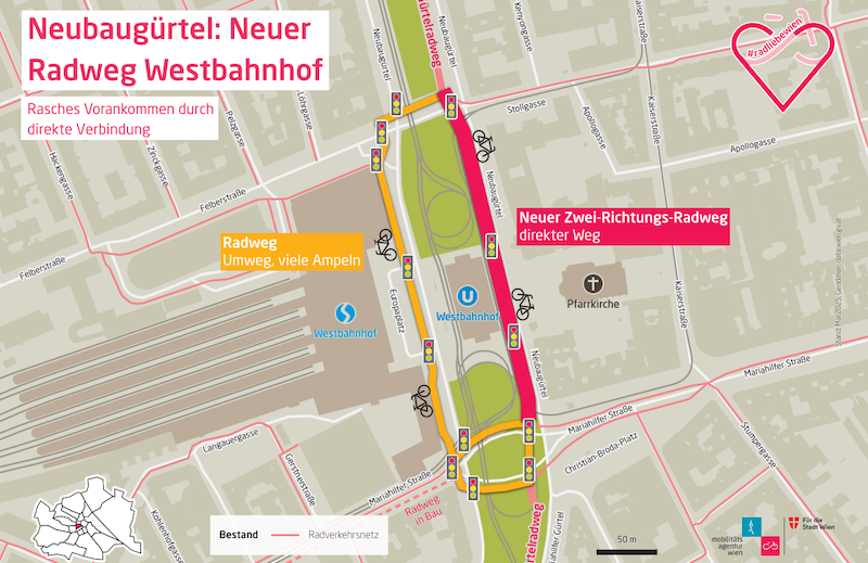 Kartenansicht des neuen geplanten Radweges