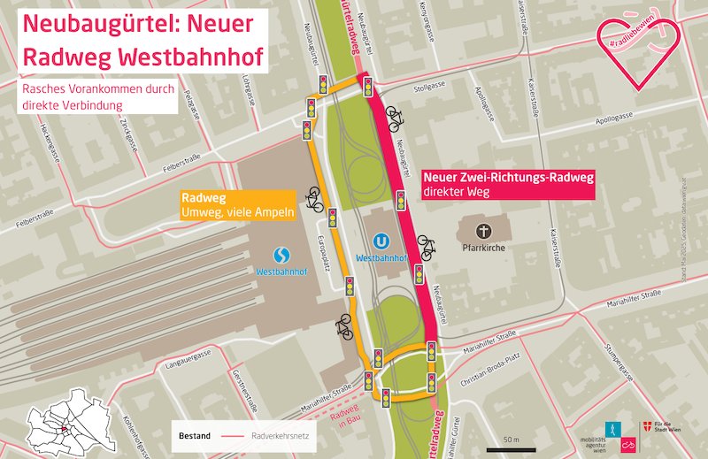Kartenansicht des neuen geplanten Radweges