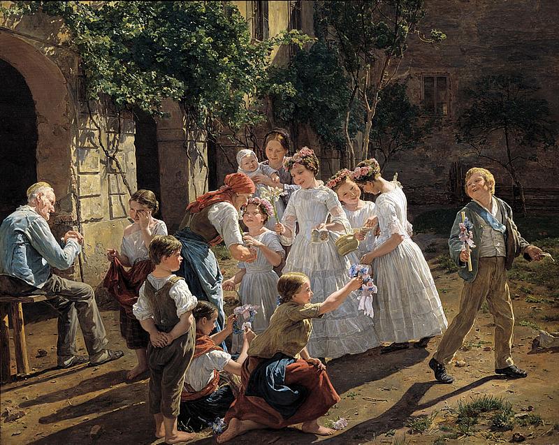 Werk von Ferdinand Georg Waldmüller aus der Biedermeier Epoche mit dem Namen am Fronleichnamsmorgen
