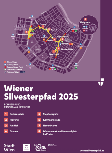 Plan des Silvesterpfads mit allen Bühnen