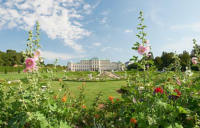 Der Garten vor der Nordseite des Oberen Schloss Belvedere.