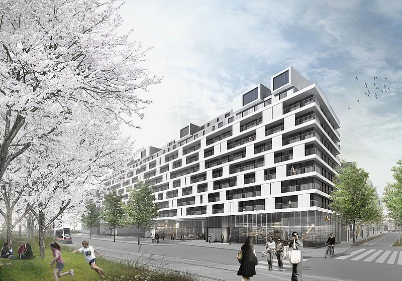 Animation Straßenfassade Wohnbau Bauplatz C0.1 Sonnwendviertel Wien