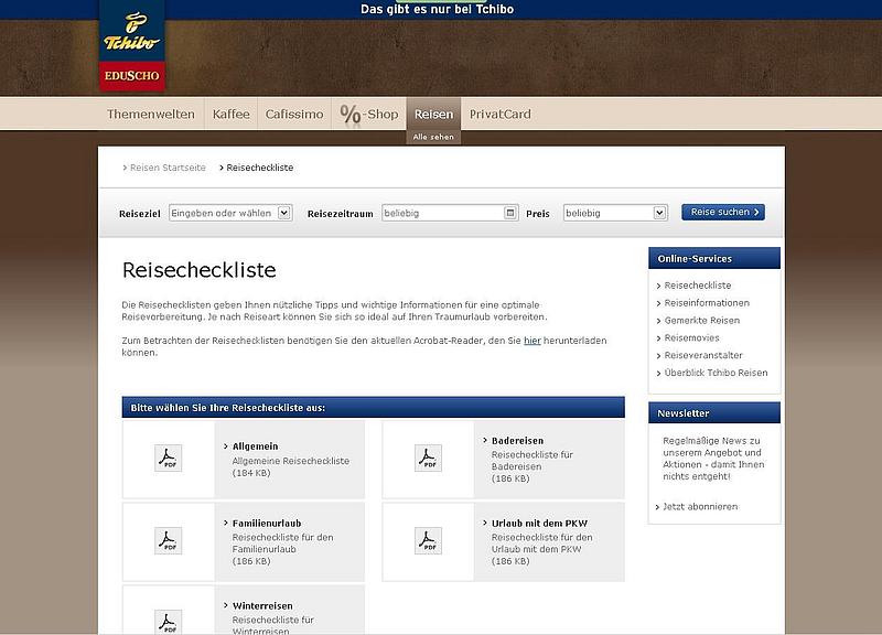 Tchibos Reisecheckliste