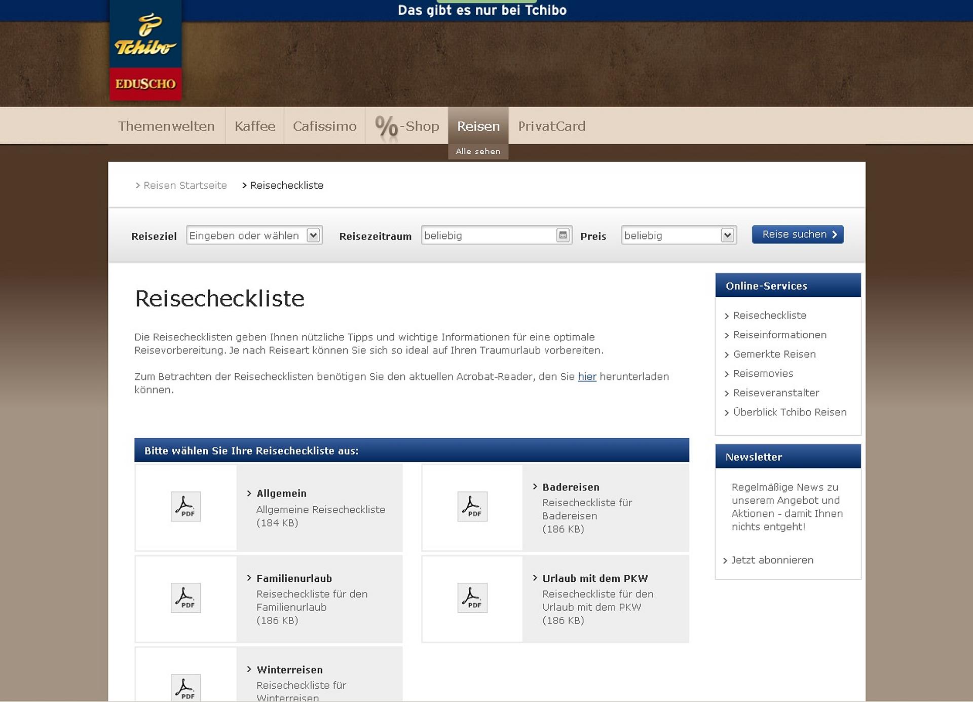 Tchibos Reisecheckliste