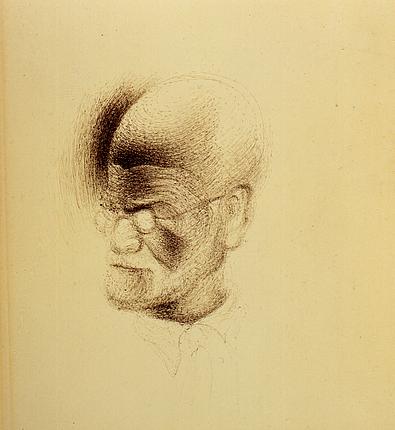 Zeichnung eines Portraits Sigmund Freuds von Salvador Dalí