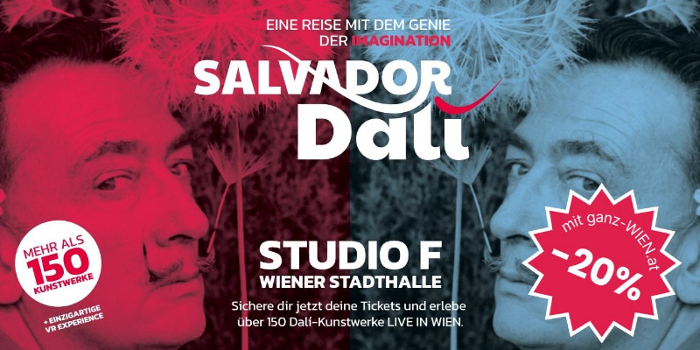 Salvador Dalí Ausstellung in Wien, Banner wirbt für 20 Prozent Rabatt