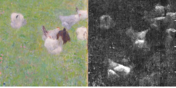 Ein Bild von Gustav Klimt, einmal im Original, einmal als Röntgen