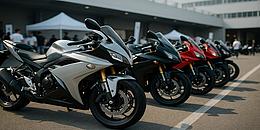 motorräder in einer Reihe bei einer Messe