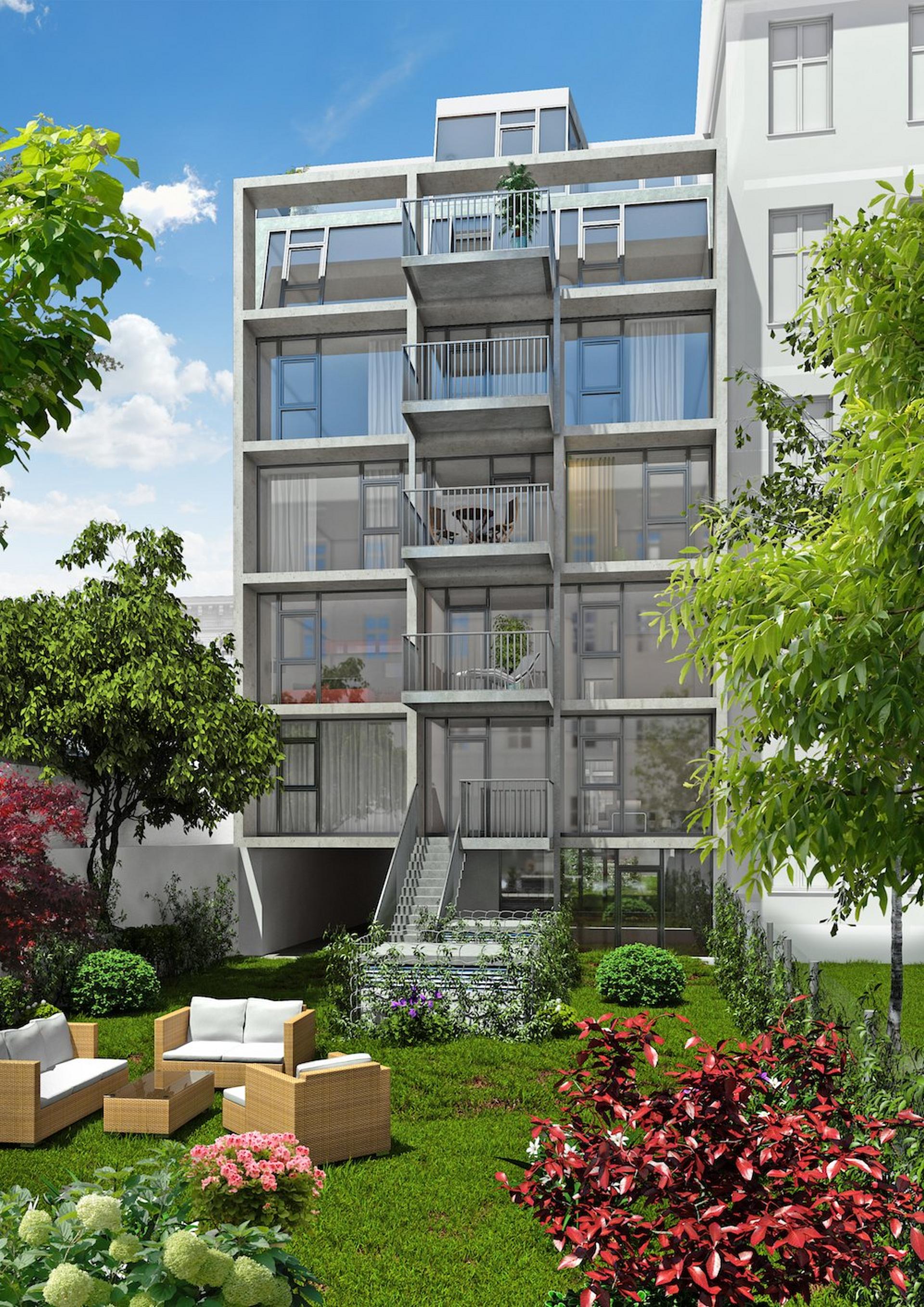 Gartenansicht Wohnhaus SEG Stolberggasse