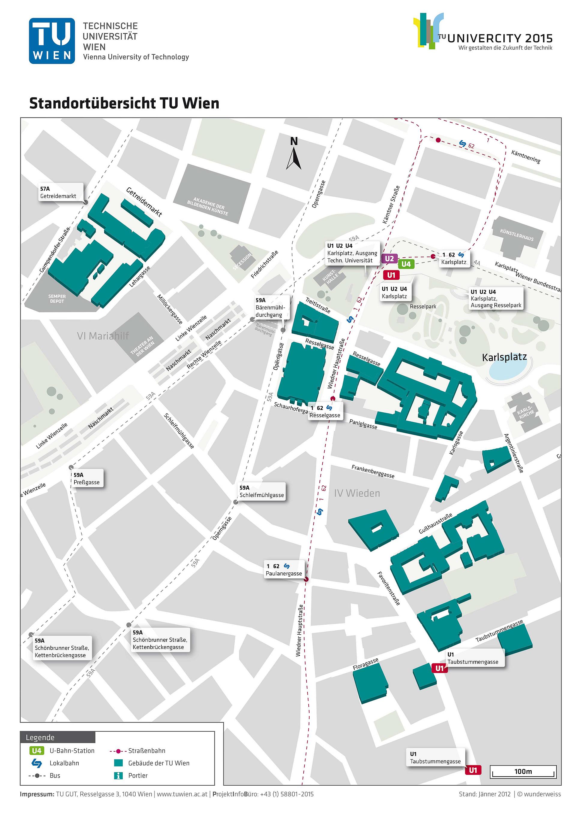 Plan zur Übersicht aller Gebäude der TU Wien
