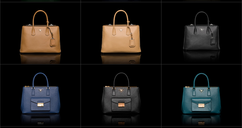 Prada Taschen in Karamell, Beige, Schwarz, Dunkelblau, Dunkelgrau und Petrol 