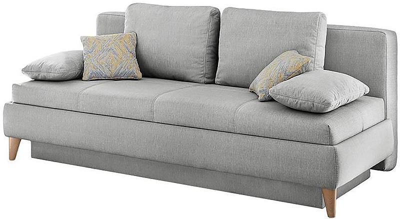 Aussteller einer grauen Sofas 