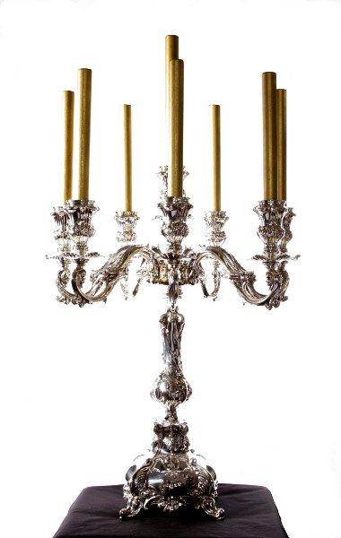 Silberleuchter, Barockleuchter mit 8 Armen und goldenen Kerzen