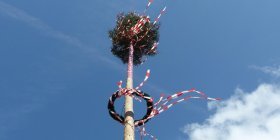 Maibaum Wipfel mit Kranz