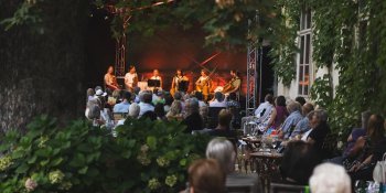 Sommer Rhapsodie sieben MusikerInnen auf der Bühne mit Streichinstrumenten