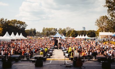 Blick von Bühne auf Zuschauermenge, Donauinsel Open Air Festival