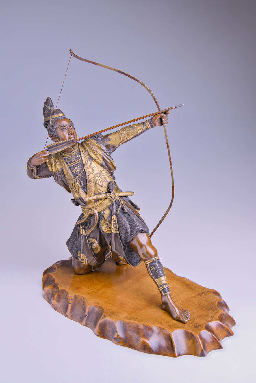 Samurai-Bogenschützen Bronze, ca. 42 cm, Japan, um 1900 - Meiji-Periode
