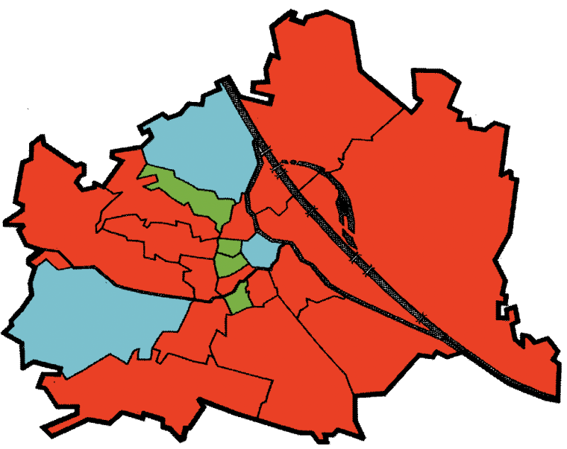 Endergebnis der Wiener Bezirksvertretungswahl 2025 Karte Wien