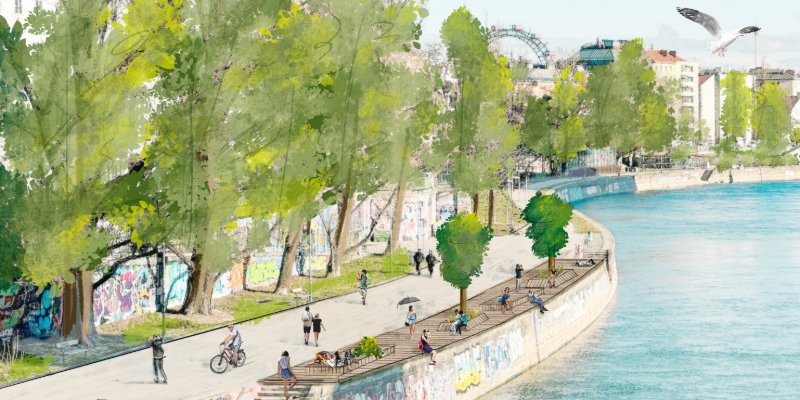 Rendering des Donaukanals wie er ab 2026 aussehen soll